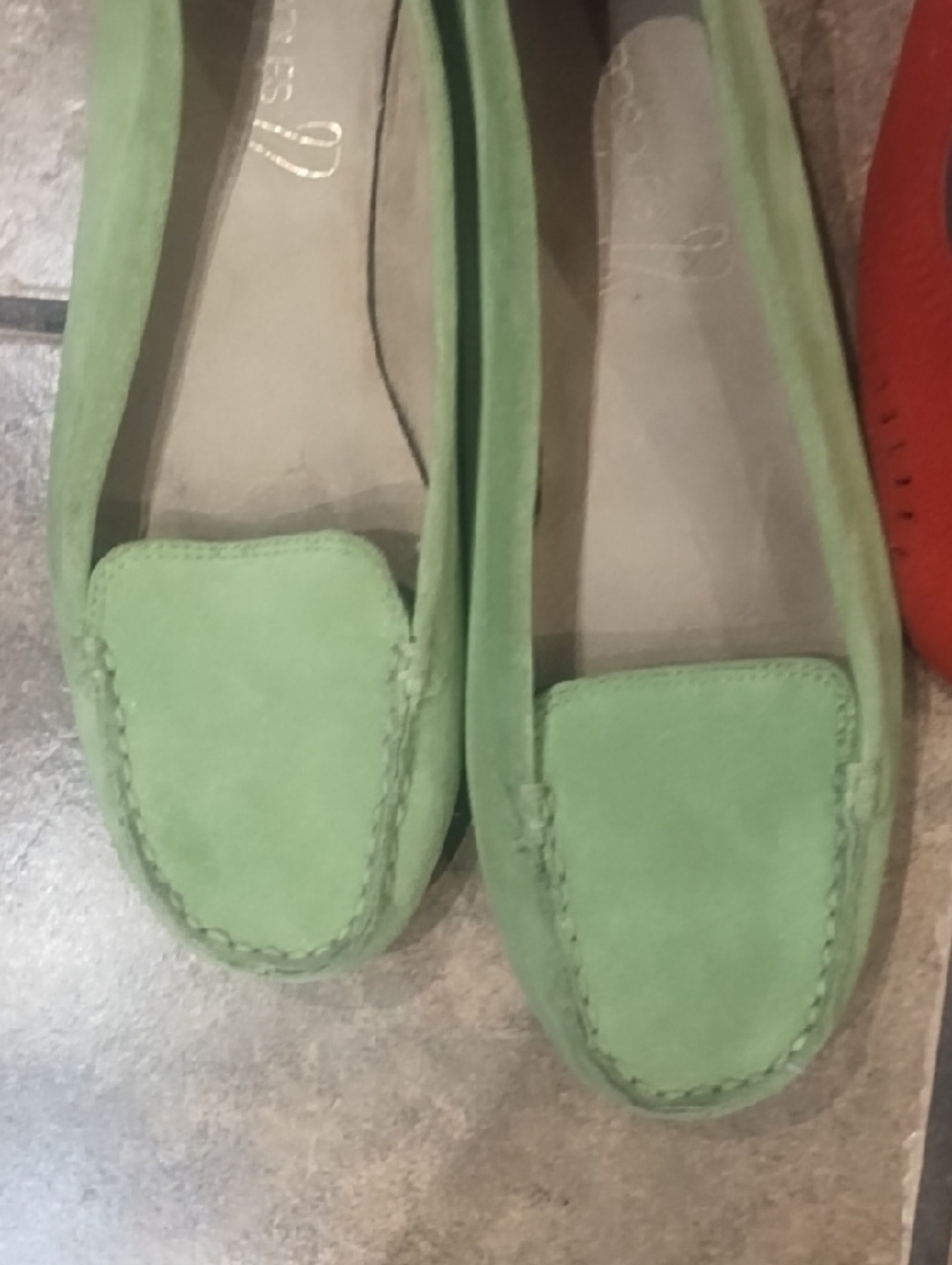 #0132 AEROSOLES 3 Pair Suede Slip-On Loafers in Blue, Red, and Green - Picture 4 of 10